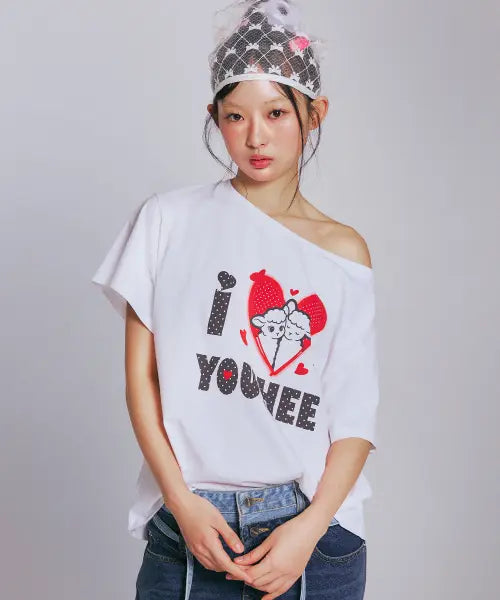 [YOUHEE] I LOVE OFF-SHOULDER T-SHIRTS_WHITE