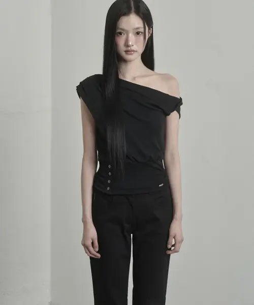 [INEGI] Waist-Shaped Button Top (black)