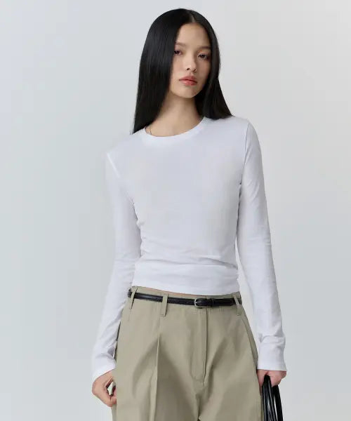 [MUSINSA STANDARD WOMAN] Womens Sheer Slim Long Sleeve T-Shirt [White] / 우먼즈 시어 슬림 긴소매 티셔츠 [화이트]