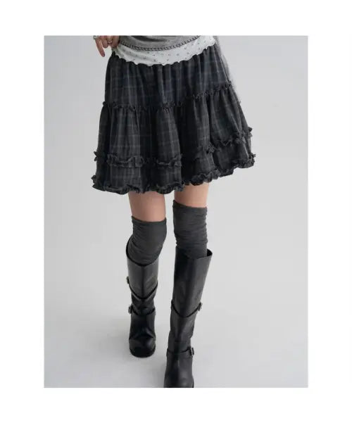 [8SECONDS] Ash Check Frill Skirt / 체크 프릴 스커트  애쉬
