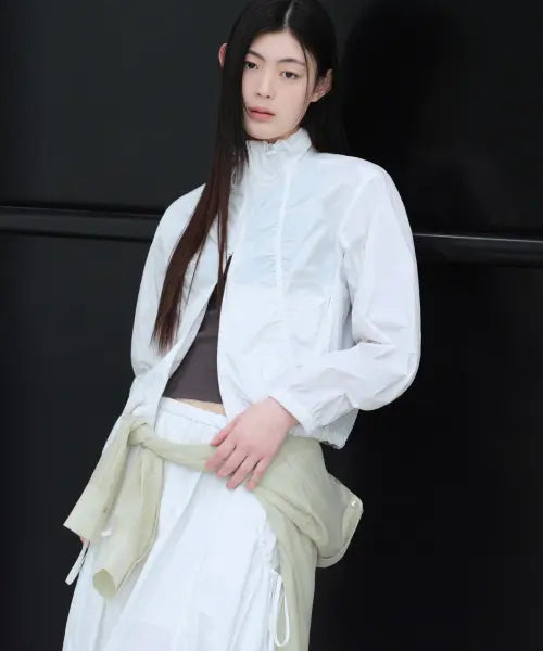 [MUSINSA STANDARD WOMAN] Women's Shirring High Neck Windbreaker Jacket [White] / 우먼즈 셔링 하이 넥 윈드브레이커 재킷 [화이트]