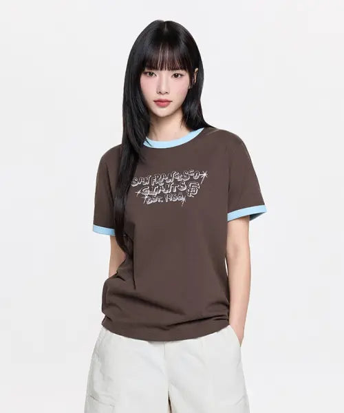 [MLB] Letter Graphic Regular Fit Ringer T-Shirt (D.Brown) / 레터 그래픽 레귤러핏 링거 티셔츠 SF (D.Brown)