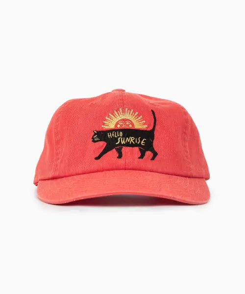 [HELLO SUNRISE] Washed VTG Cat Logo 6panel Cap_Scarlet Orange
