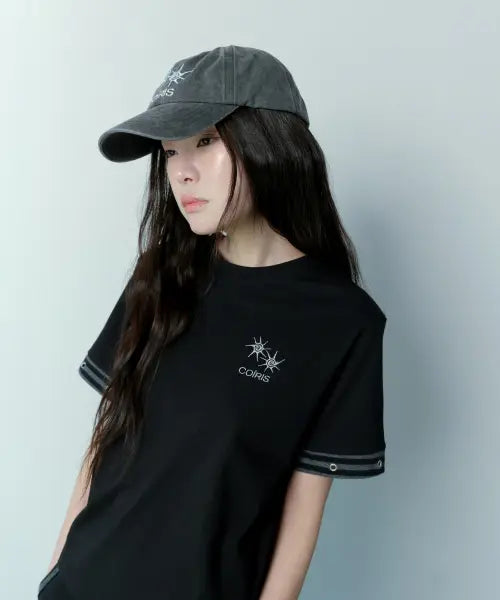[COIRIS] CILLIN STRIPE EYELET POINT HALF T (2COLOR) / 실린 스트라이프 아일렛 포인트 반팔 티 (2컬러)