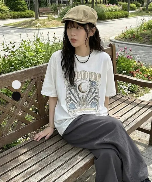 [STANDARDERROR] 87-STAN338 Vintage Moon Castle Solid Short-Sleeved T-Shirt (2color) / 87-STAN338 빈티지 문 캐슬 솔리드 반팔 티셔츠 (2color)