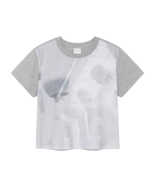 [THE COLDEST MOMENT] (w) TCM print crop T (melange grey)