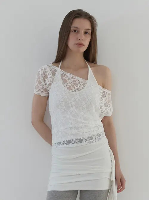 [ASURA] LACE ONE-SHOULDER T (IVORY)