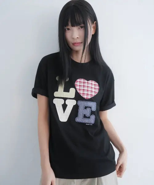 [MIMTHEWARDROBE] Hello World Patchwork LOVE T-Shirt_Black / 헬로 월드 패치워크 LOVE 티셔츠_블랙