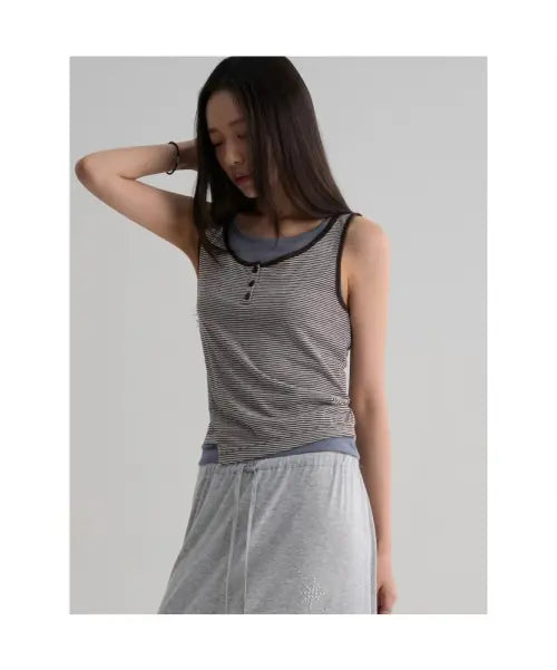 [8SECONDS] Striped Sleeveless Top - Brown / 스트라이프 슬리브리스탑  브라운