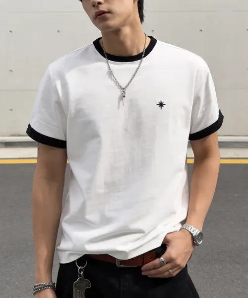 [NOMBRE] SIGNATURE EMBROIDERY CONTRAST CROP T-SHIRT [WHITE] / 시그니처 자수 배색 크롭 티셔츠 [화이트]