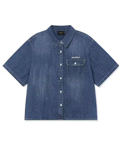 [BEENTRILL] Women's Essential Denim Short Sleeve Shirt (Indigo) / 우먼스 에센셜 데님 반팔 셔츠(인디고)