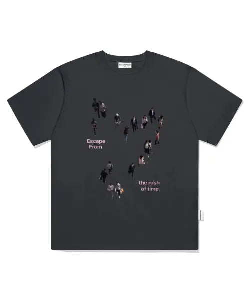 [ESCAPEFROM] Rush of Time Print Oversized Short-Sleeve T-Shirt Charcoal / 러쉬 오브 타임 프린트 오버핏 반팔티 차콜