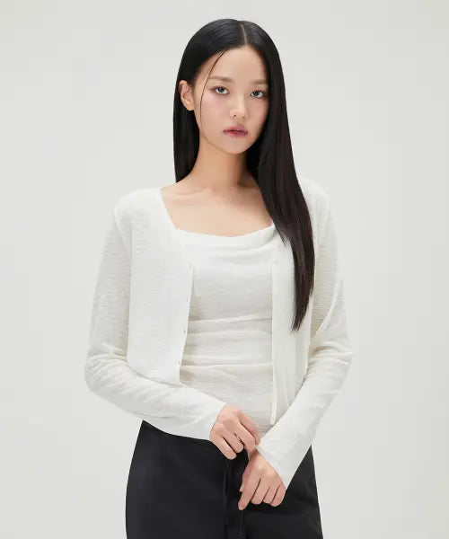 [MIXXO] V-Neck See-Through Cardigan_MIWCKG720T / 브이넥 시스루 가디건_MIWCKG720T