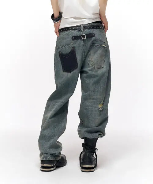 [SCHISM INDUCING] WORN ENGINEERED JEANS BLUE