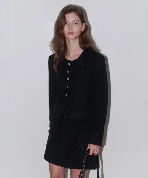 [LENAV] esy Wool Tweed Crop Jacket (Black) / esy Wool tweed crop Jacket (블랙)