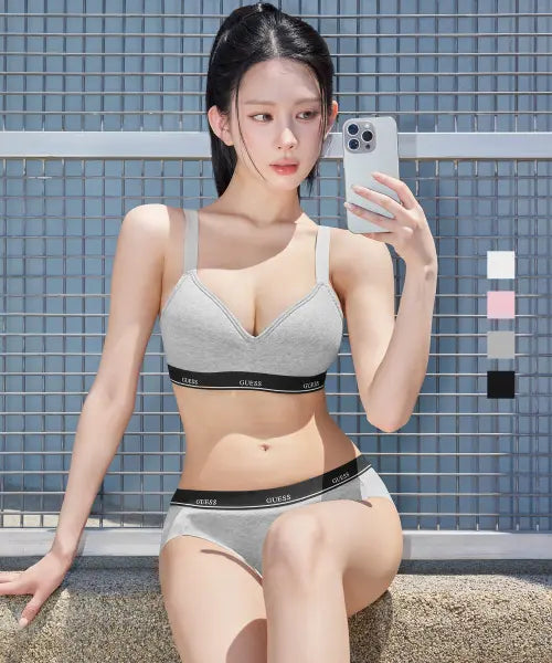 [GUESS UNDERWEAR] Signature Cotton Non-Wire Bra & Panty Set - 4 Colors / 시그니처 코튼 노와이어 브라 팬티 세트 - 4Colors