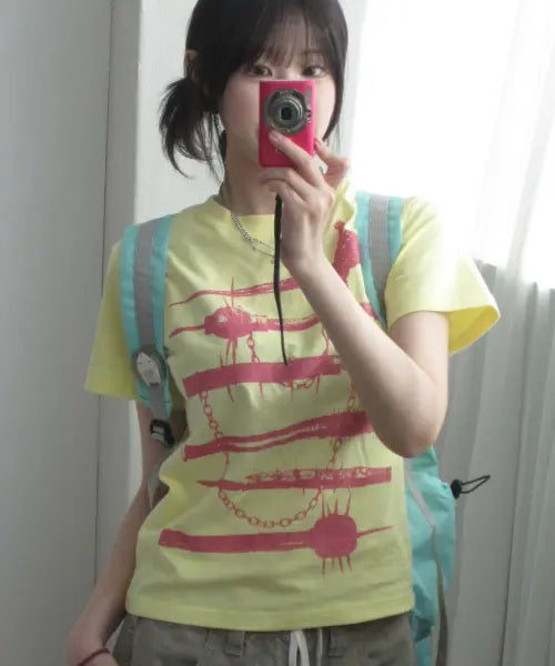 [GRAVER] [Huiyeon x Graver] PITCH Slim Fit Short Sleeve T-Shirt_Yellow / [휘연x그레이버]PITCH 슬림반팔티_옐로우