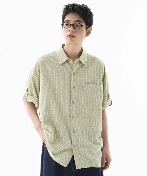 [FILLUMINATE] Roll Up Check Half Shirt-Light Green / 롤 업 체크 하프 셔츠-라이트그린