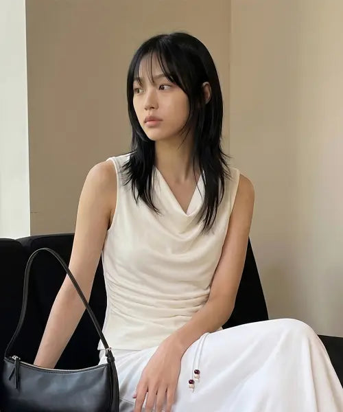 [LOOKAST] CAROLE COWL NECK SLEEVELESS T-SHIRT / 카롤 카울 넥 슬리브리스 티셔츠 / CAROLE COWL NECK SLEEVELESS T-SHIRT_4colors