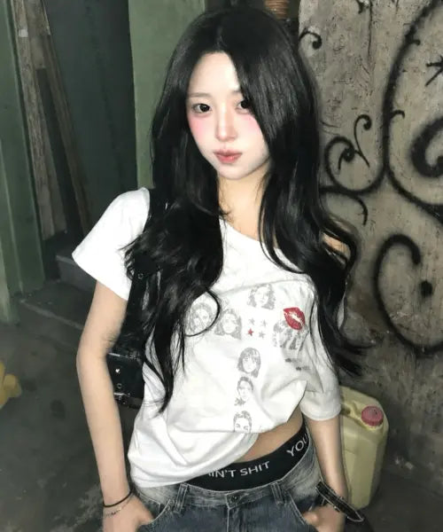 [IZROOM] KISS THE CROSS BOAT NECK SHORT SLEEVE (WHITE) / 키스 더 크로스 보트넥 반팔 티셔츠 (화이트)