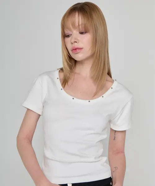 [5OML] Rivet Short Sleeve White / 리벳 숏 슬리브 화이트