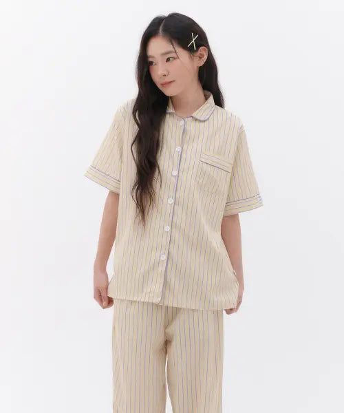 [OFFHOUR] Buttercream Short Sleeve Pajama Set / 버터크림 반팔 긴바지 잠옷 세트