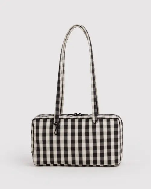 [BAGGU] Nylon Bowler Bag Black & Cream Gingham Shoulder Bag / 나일론 보울러 백 블랙 앤 크림 깅엄 숄더백