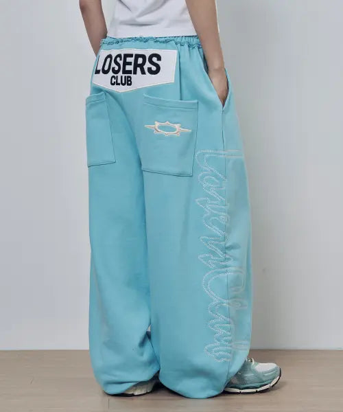 [LOSERS CLUB] SCRIPT LOGO WIDE SWEAT PANTS SKY BLUE / 스크립트 로고 와이드 스웻팬츠 스카이블루