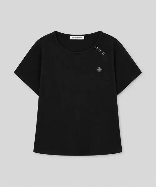 [SLOW RECORD HOUSE] Henley Neck Eyelet T-Shirt_Black / 헨리넥 아일렛 티셔츠_블랙