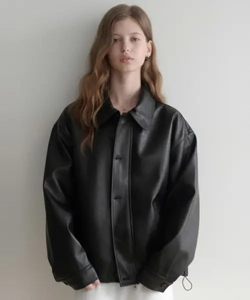 [LENAV] les button leather Jacket (black)
