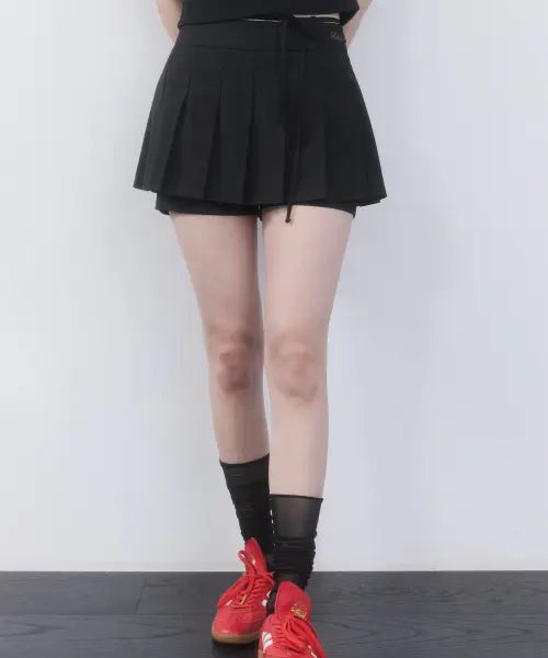 [KIRSH] INNER-PANTS DETAIL MINI PLEATS SKIRT(BLACK) / 이너 팬츠 디테일 미니 플리츠 스커트 [블랙]