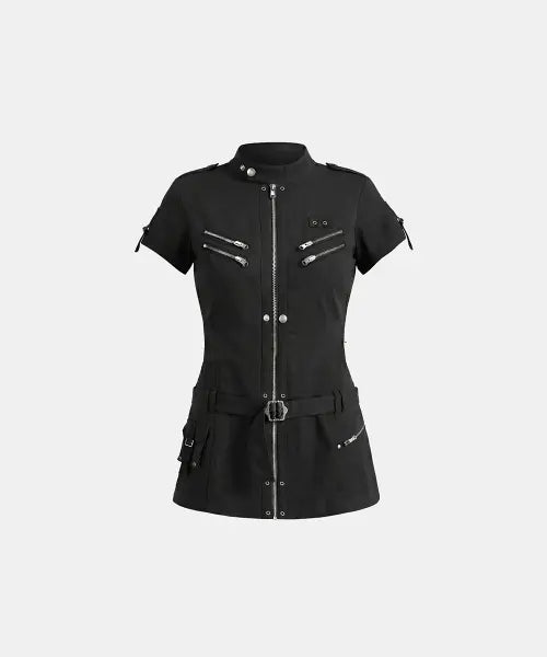 [BADBLOOD] Alpha1 Utility 1/2 Sleeve Mini Dress - Black / 알파1 유틸리티 1/2 슬리브 미니 드레스 - 블랙