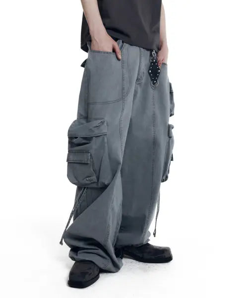 [AAKAM] Heavy Cargo Shirring Pants (Gray)