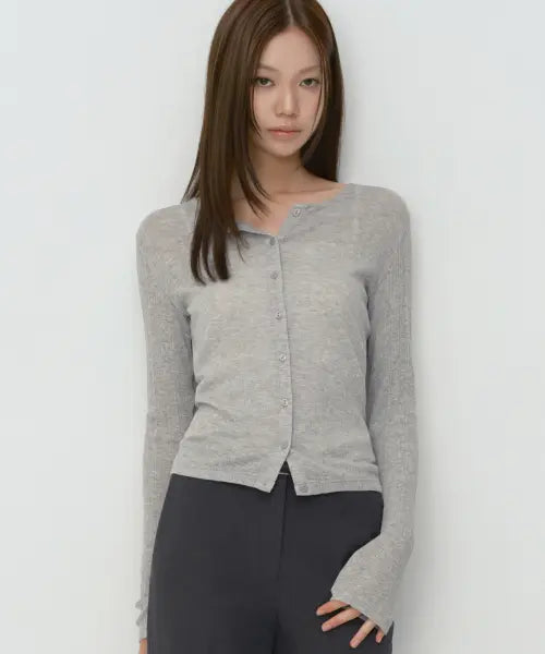 [MUSINSA STANDARD WOMAN] Women's Soft Ribbed Jersey Cardigan [Medium Grey] / 우먼즈 소프트 리브드 저지 가디건 [미디엄 그레이]