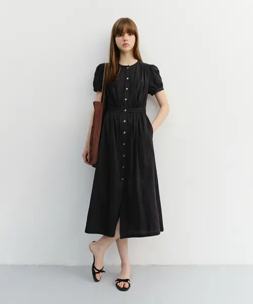 [DUNST] MAXI SHIRRING HALF SLEEVE DRESS BLACK / MAXI SHIRRING HALF SLEEVE DRESS_UDDR6B221_BLACK