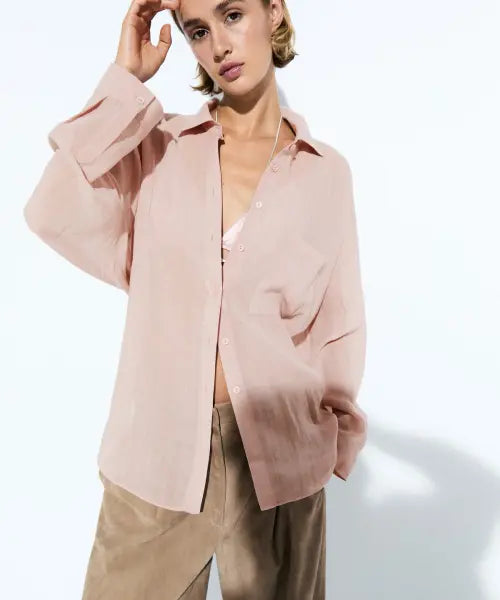 [MASSIMO DUTTI] Rami Blend Pocket Fluid Shirt / 라미 블렌드 포켓 플루이드 셔츠
