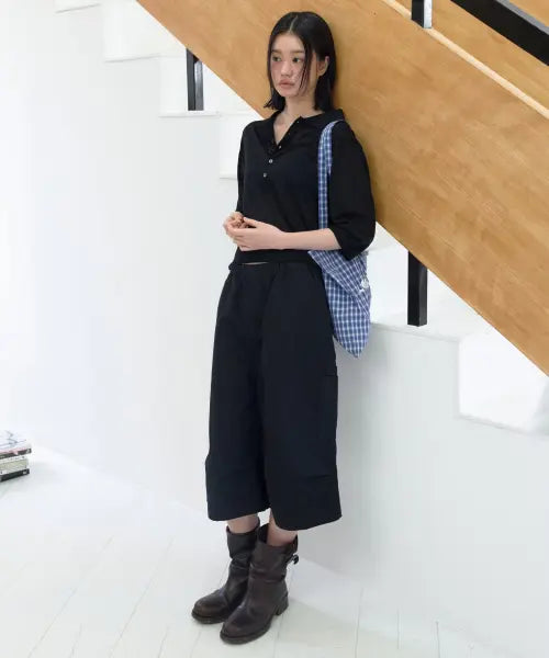 [LOW CLASSIC] WASHED COTTON CARGO HALF PANTS_BLACK [LC262PT07BK]