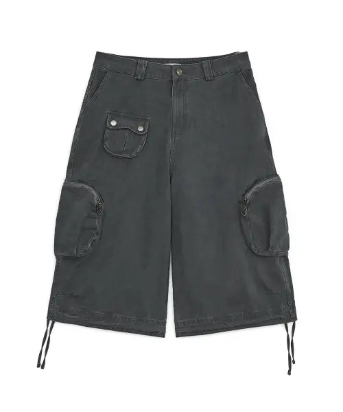 [HUG YOUR SKIN] Washed bermuda cargo pants (Charcoal) / 워시드 버뮤다 카고팬츠 (차콜)