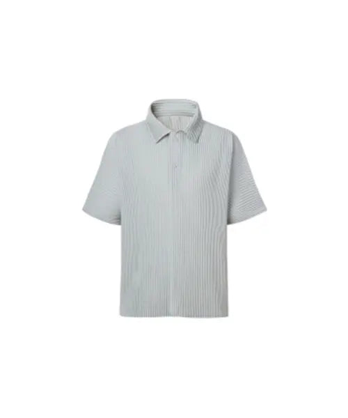 [MONPLISSE] [Unisex] Collar Short-Sleeve Pleats T-Shirts (Light Grey) / [공용] 카라넥 반소매 플리쎄 티셔츠 (라이트 그레이)