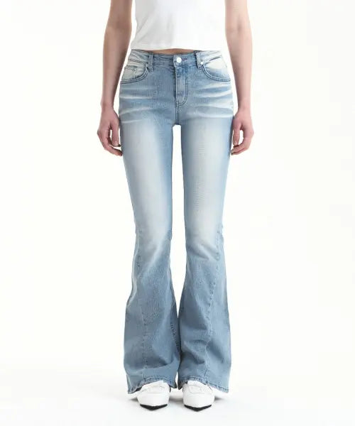 [SYNERJYN] CAT WASHING DENIM PANTS LIGHT BLUE / 102 CAT WASHING MID-RISE JEANS LIGHT BLUE