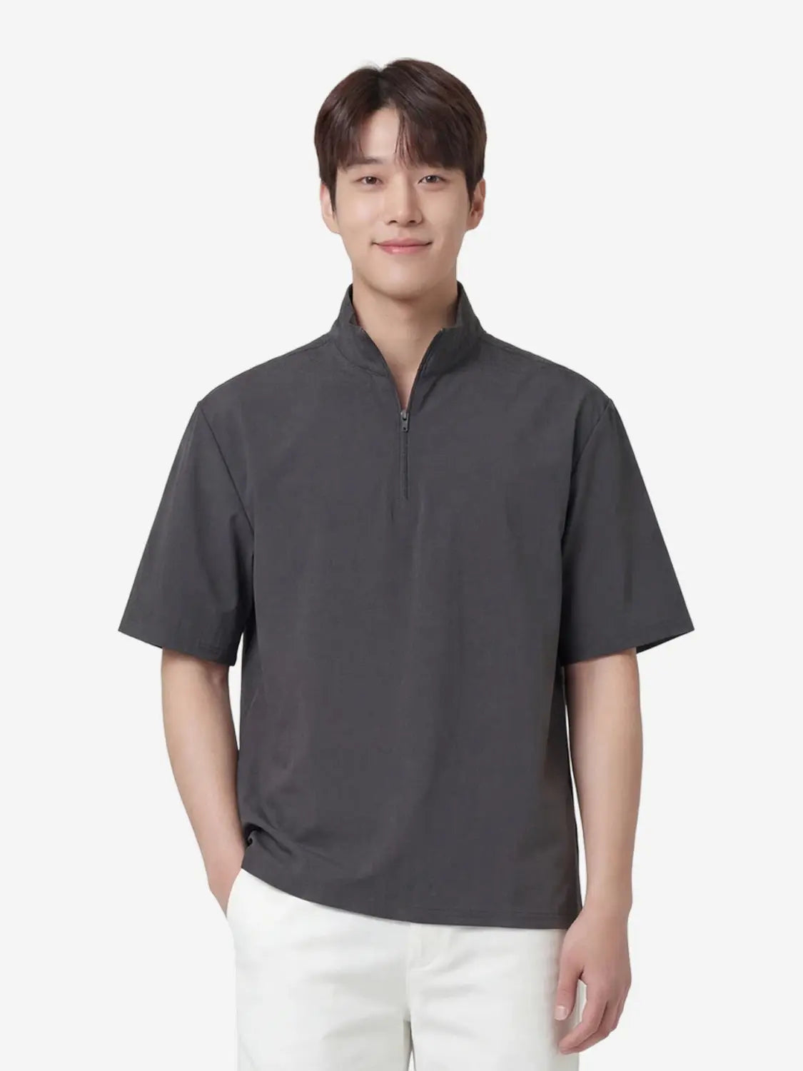 [DAISO] Nylon Spandex Half-Zip T-Shirt XL Gray / 나일론 스판 반집업 티 XL 그레이