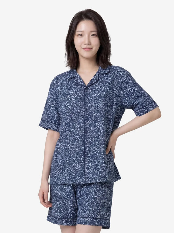 [DAISO] Rayon Lyocell Short Sleeve Pajamas - Navy / 레이온 리오셀 반팔 파자마 L 네이비