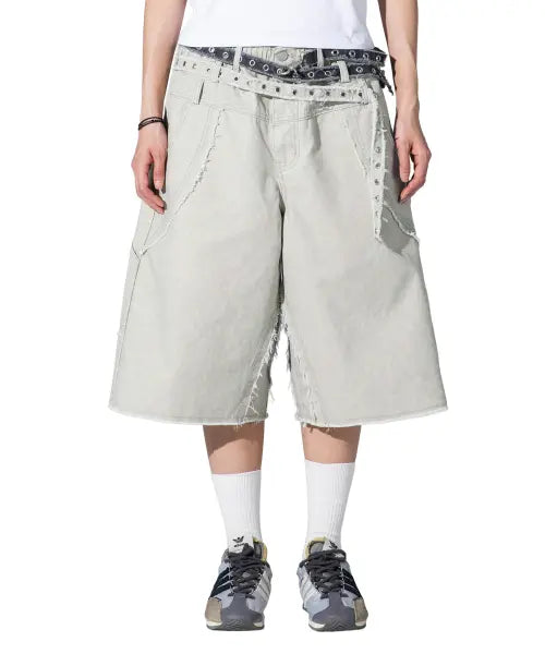 [XTONZ] XP332 Twine Chain Bermuda Cotton Pants (Warm Gray) / XP332 트와인 체인 버뮤다 코튼 팬츠 (WARM GRAY)