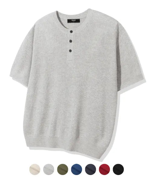 [TRILLION] WASHABLE LINEN CROP HENRY NECK HALF KNIT_7color / 워셔블 린넨 크롭 헨리넥 반팔 니트_7color