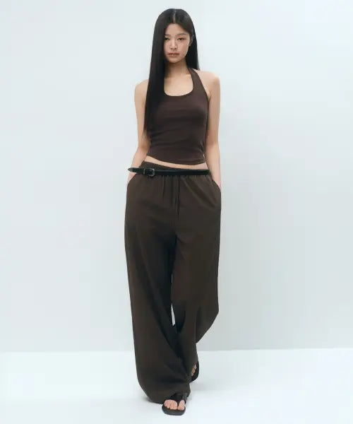 [MUSINSA STANDARD WOMAN] Women's RN Wide Banding Pants [Dark Brown] / 우먼즈 RN 와이드 밴딩 팬츠 [다크 브라운]