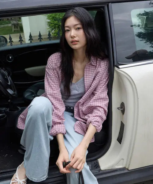 [MOOD INSIDE WOMAN] Lazy Summer Check Shirt_2Color / (woman) 레이지 썸머 체크셔츠_2Color