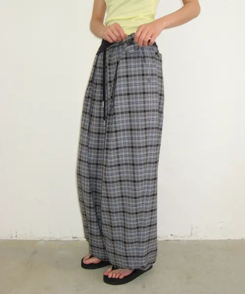 [RONRON] HEART KEYRING CHECK JOGGER PANTS NAVY