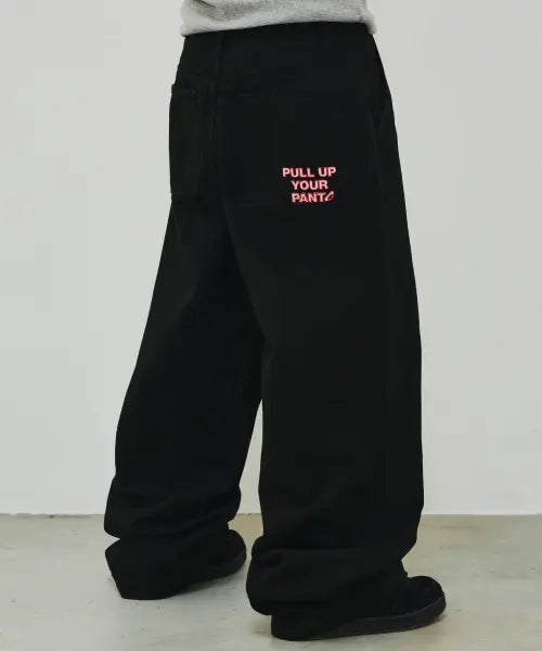 [SCALLYWAG] Ryujungran x Skelly Weck Pull Up Straight Cotton Pants [Black] / [류정란 × 스켈리웩] PULL UP 스트레이트 코튼 팬츠[블랙]