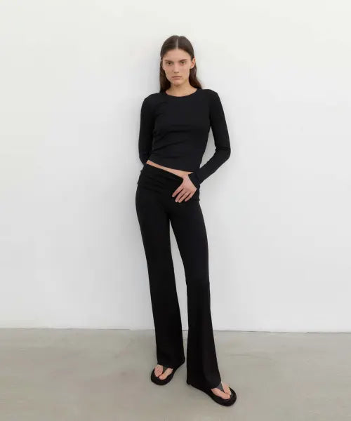 [AUBER] Foldable Ribbed Pants - Black