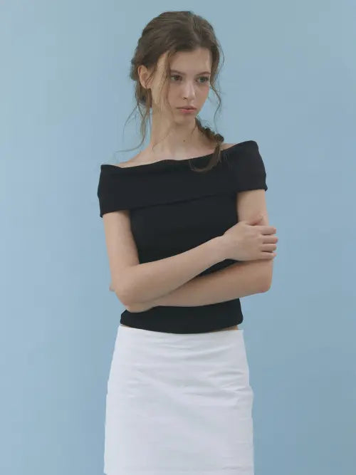 [HETHERMENT] fairy off shoulder top (black) / 페어리 오프숄더 탑 (블랙)
